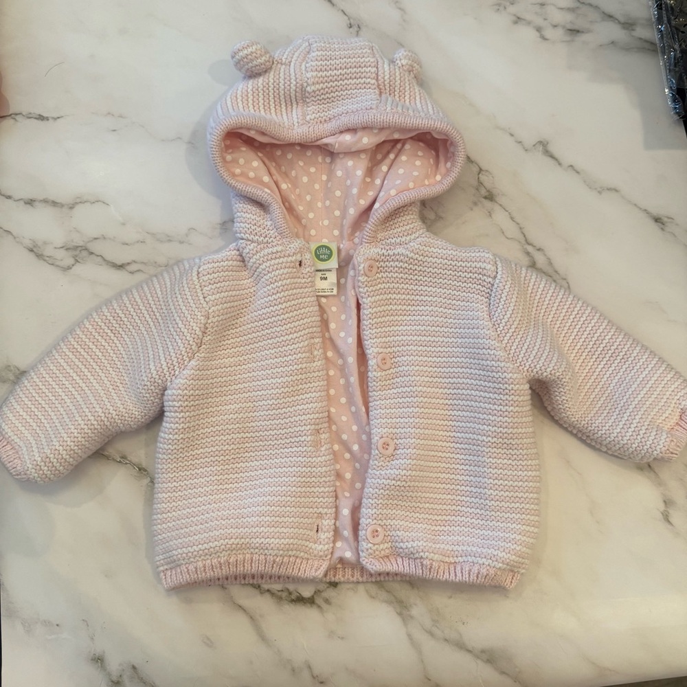Pink Knit Baby Hoodie with Bear Ears